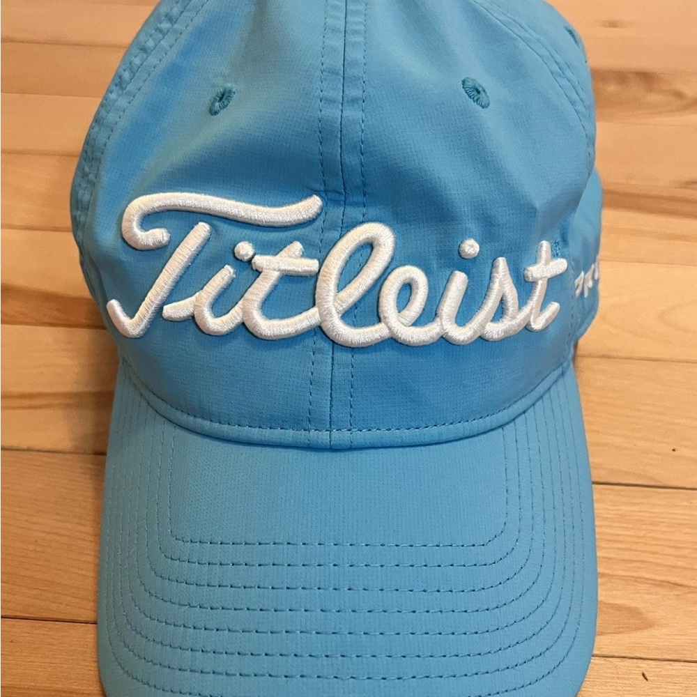 Titleist Golf Hat Blue Teal Embroidered FJ Pro V1 Patch Adjustable Strap Cap